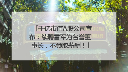 千亿市值A股公司宣布：续聘雷军为名誉董事长，不领取薪酬！