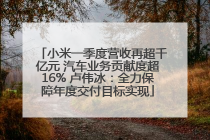 小米一季度营收再超千亿元 汽车业务贡献度超16% 卢伟冰：全力保障年度交付目标实现